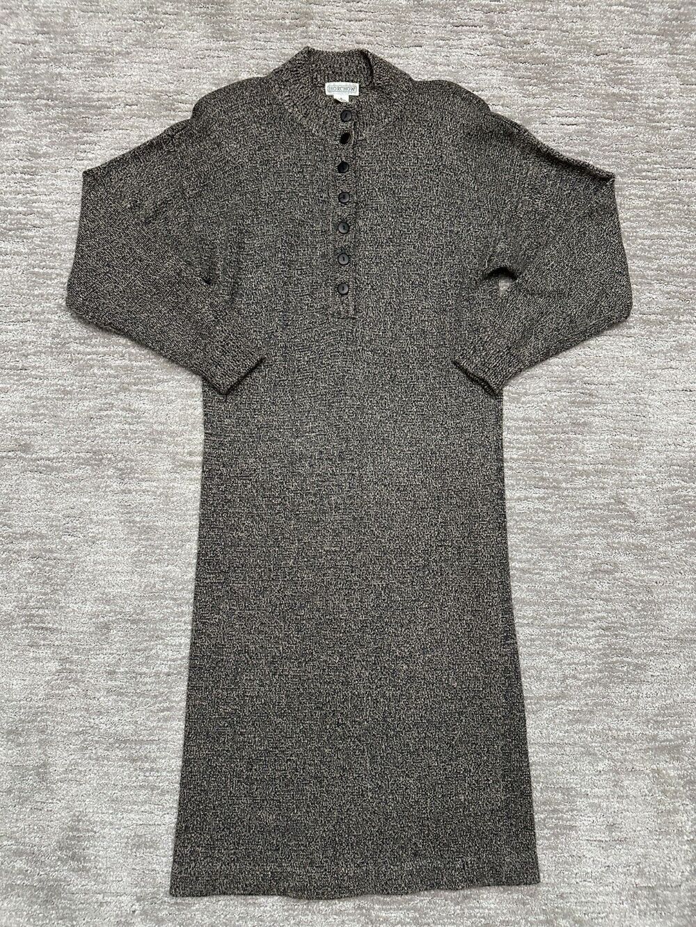 VTG Horchow Sweater Dress Womens 6 Brown Lambswool Blend Classic Long Sleeve